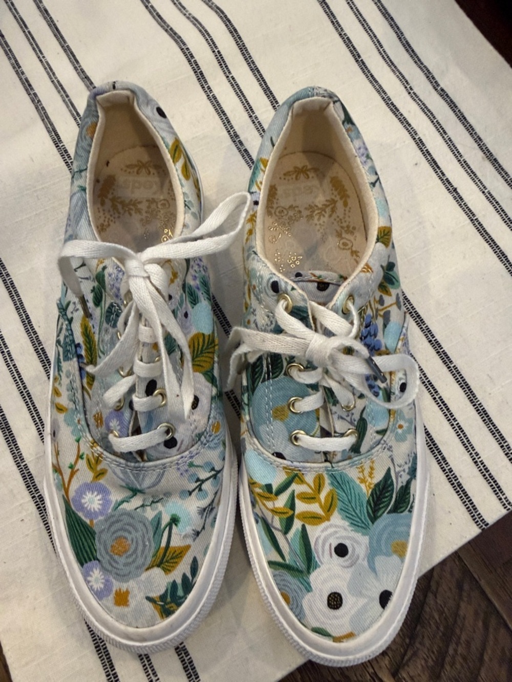 Keds Floral Canvas Rifle Paper co. Sneakers in White, Light Blue, Green, Yellow - Picture 1 of 5